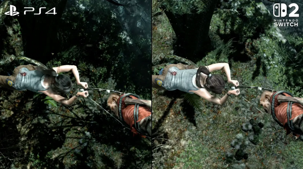 《盗墓者罗拉:终极版》Switch 2 画面对比,为了帧率而放弃画质