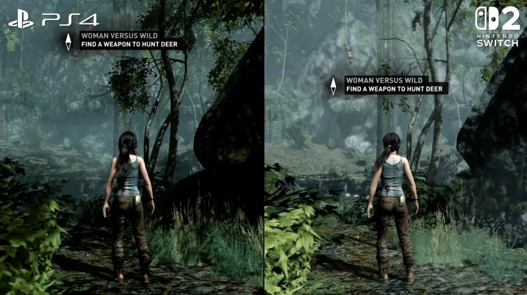 《盗墓者罗拉:终极版》Switch 2 画面对比,为了帧率而放弃画质